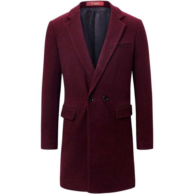 才子男装商场同款男装毛呢大衣男秋冬新品羊毛简约纯色百搭商务休闲中长款毛呢外套男红色