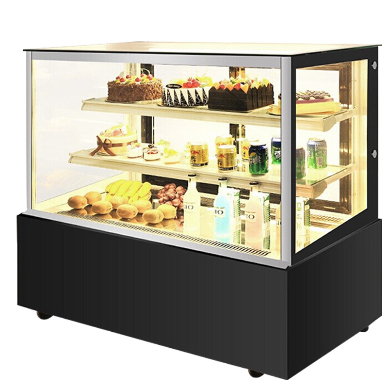 乐创(lecon) 蛋糕柜展示柜商用水果保鲜柜冷藏柜寿司饮料熟食玻璃陈列(黑色直角1.2米落地式)YM-FLZG-12