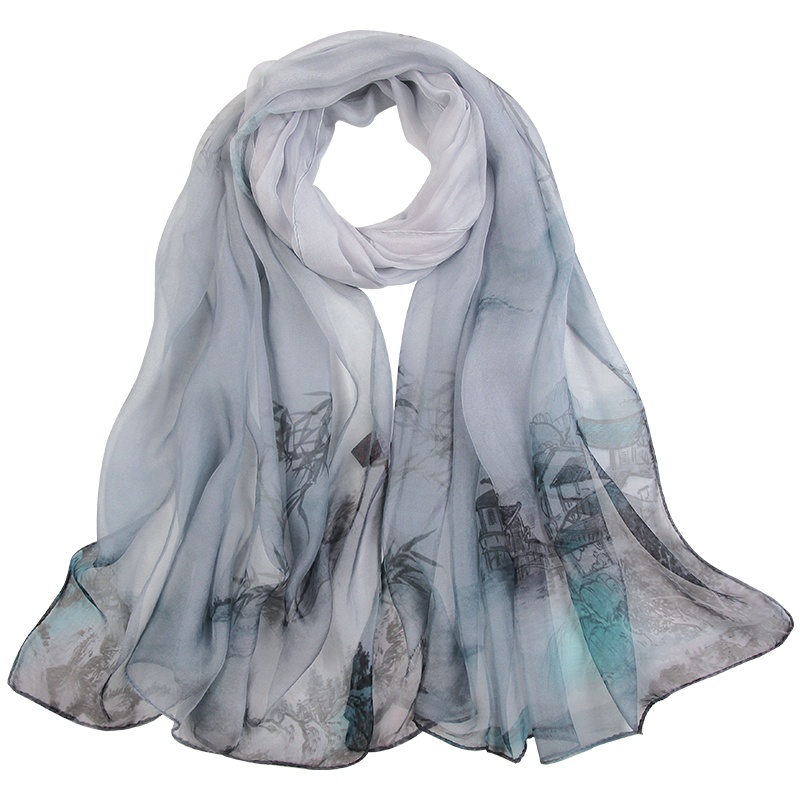 上海故事真丝丝巾女夏季长款桑蚕丝百搭纱巾薄款围巾防晒沙滩披肩