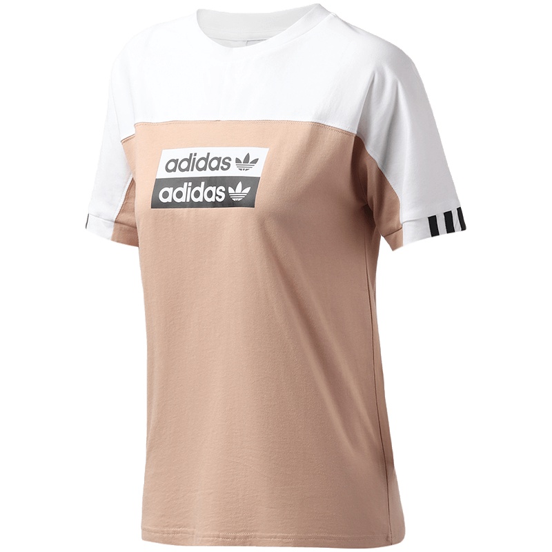 adidas阿迪达斯三叶草女装运动服双重logo短袖T恤FL0054