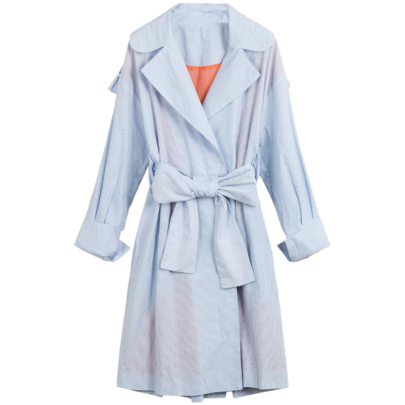 拉夏贝尔puella秋新款V领显瘦收腰过膝长袖风衣外套女2T010628