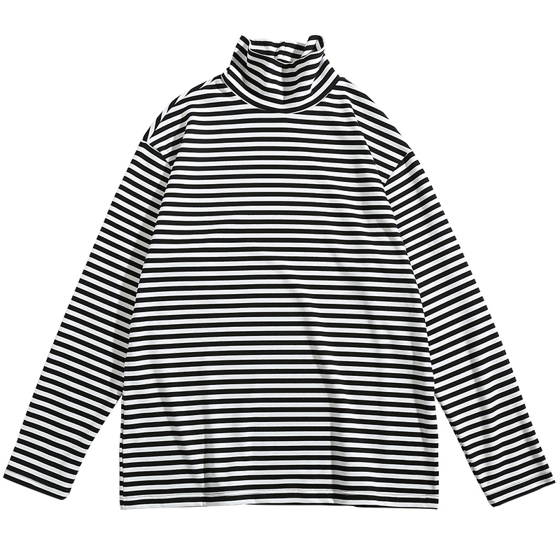[直营]木林森(MULINSEN)秋冬新款条纹卫衣女日系百搭柔软高领长袖T恤打底衫户外休闲衣