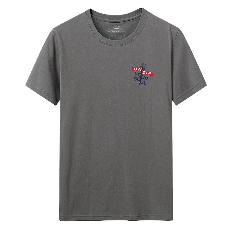 卡帝乐鳄鱼(100%棉) 夏季新款男士短袖T恤左胸字母印花圆领宽松休闲