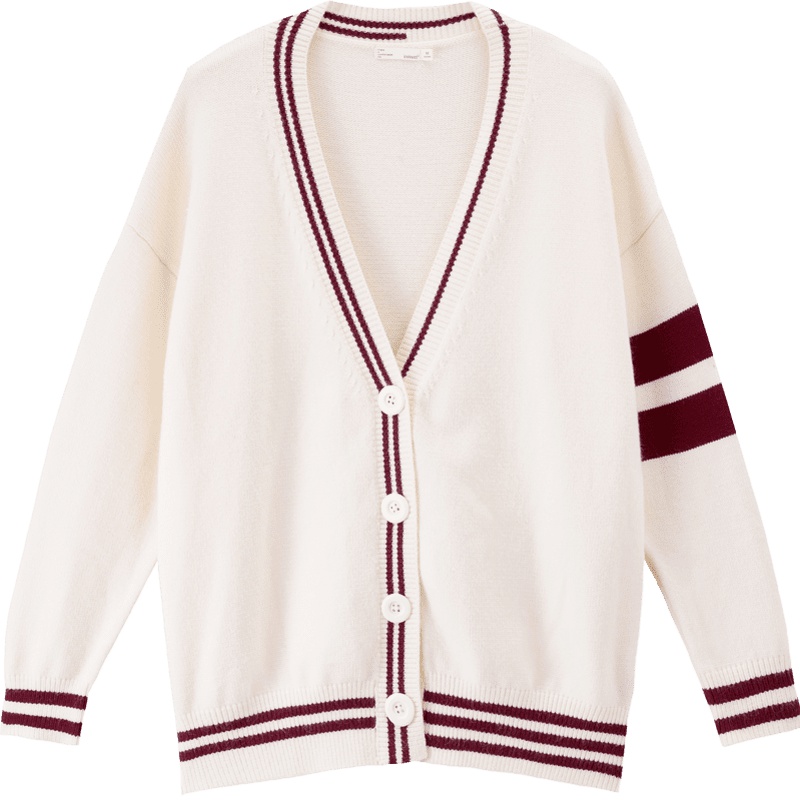 茵曼2019秋季新款文艺学院风v领条纹开衫毛衣女宽松慵懒风落肩袖