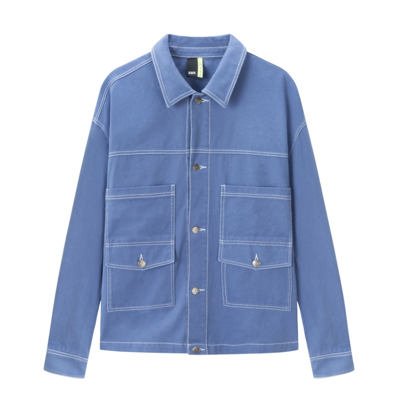 【满198减100预估价：157】森马夹克男2021春季新款宽松工装风衬衫式外套明线翻领潮牌时尚潮