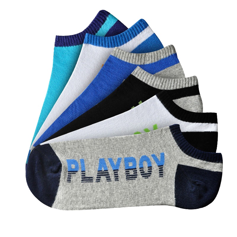 花花公子男士船袜抗菌精梳棉休闲运动浅口袜子男低帮隐形袜6双礼盒装