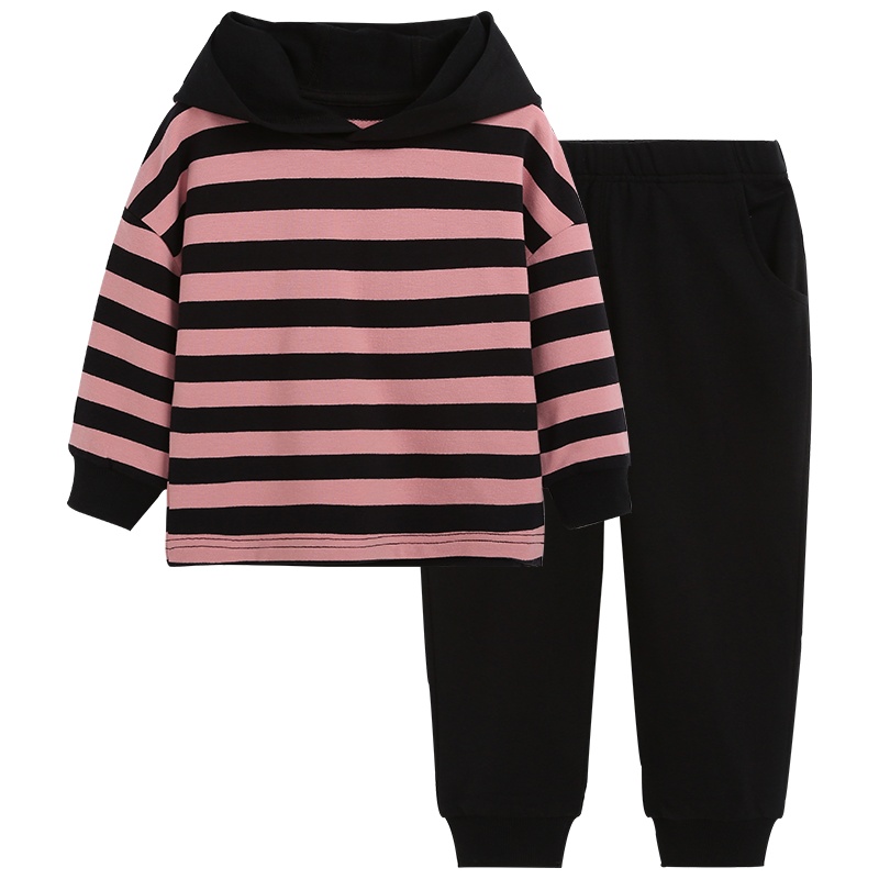 猫人童装男童女童卫衣套装酷酷条纹长袖休闲裤子连帽套头婴幼童