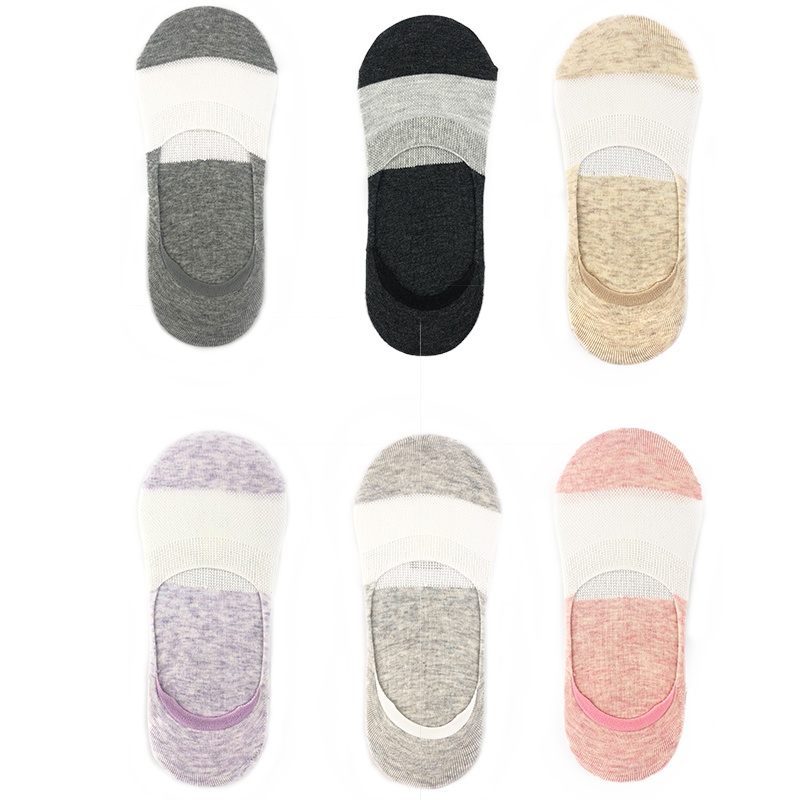 Heheng·和亨 2019年秋季新款浅口超隐形百搭短袜薄款棉袜夏季花纱拼接四季袜女6双装