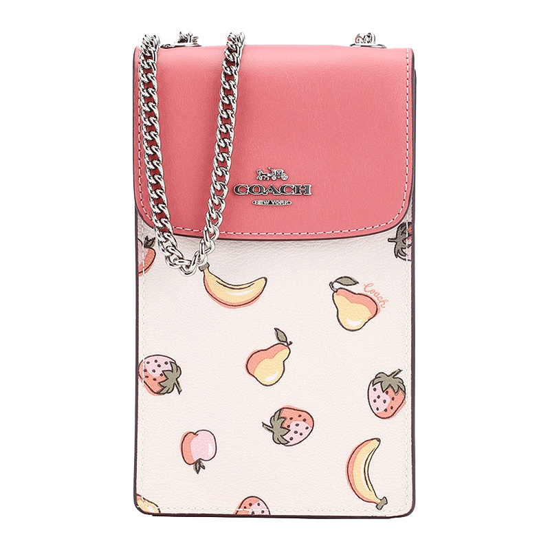 COACH 蔻驰 奢侈品 女士桃红色皮革单肩斜挎手机包