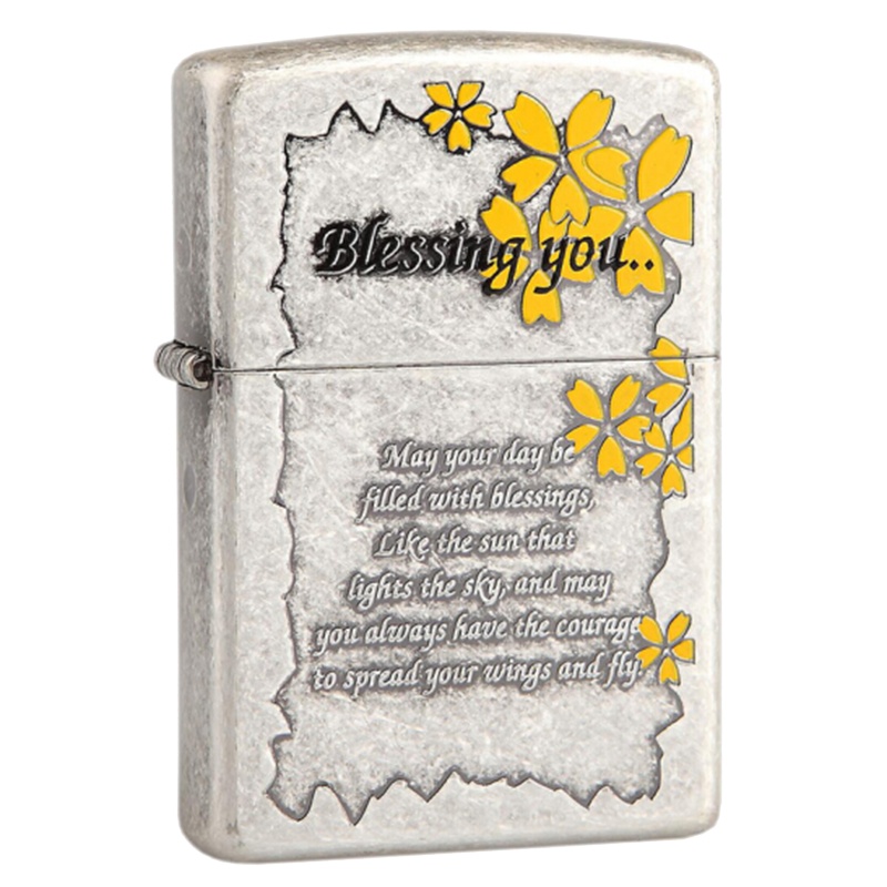 美国ZIPPO打火机 芝宝 韩版仿古银我永远祝福你blessing you爱的祝福 大花A款