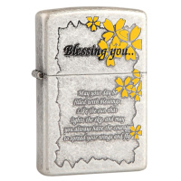 美国ZIPPO打火机 芝宝 韩版仿古银我永远祝福你blessing you爱的祝福 大花A款