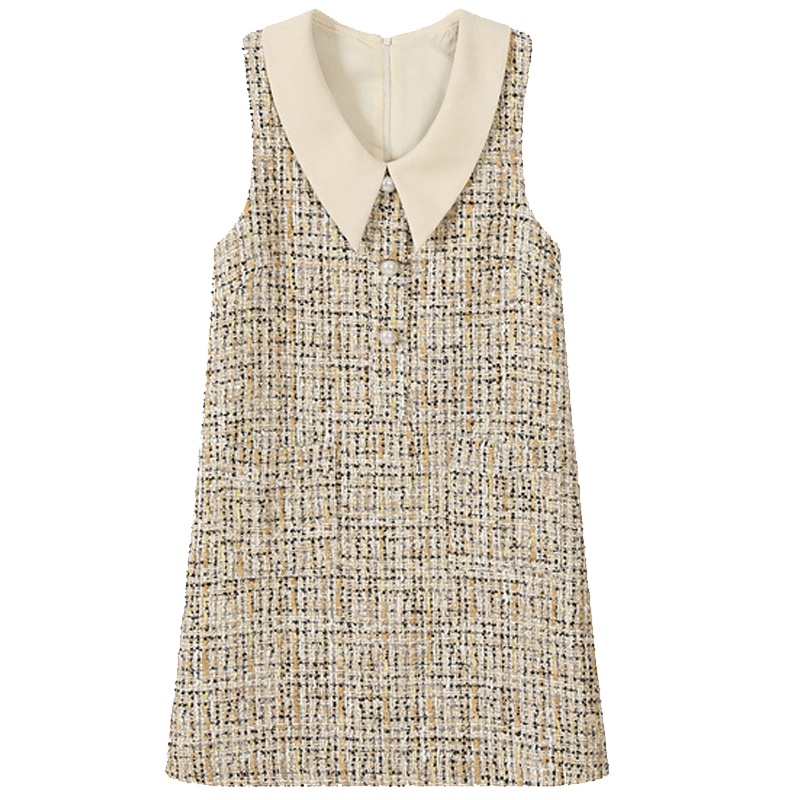 【专柜同款】拉夏贝尔小香风无袖短连衣裙2019冬季新款女装高腰钉珠针织智熏裙10024025