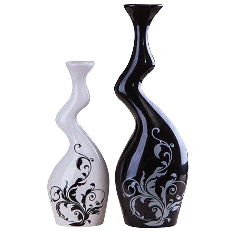创意家居饰品客厅酒柜装饰陶瓷工艺品摆件吉祥喜庆双福临门摆设大黑小白花瓶