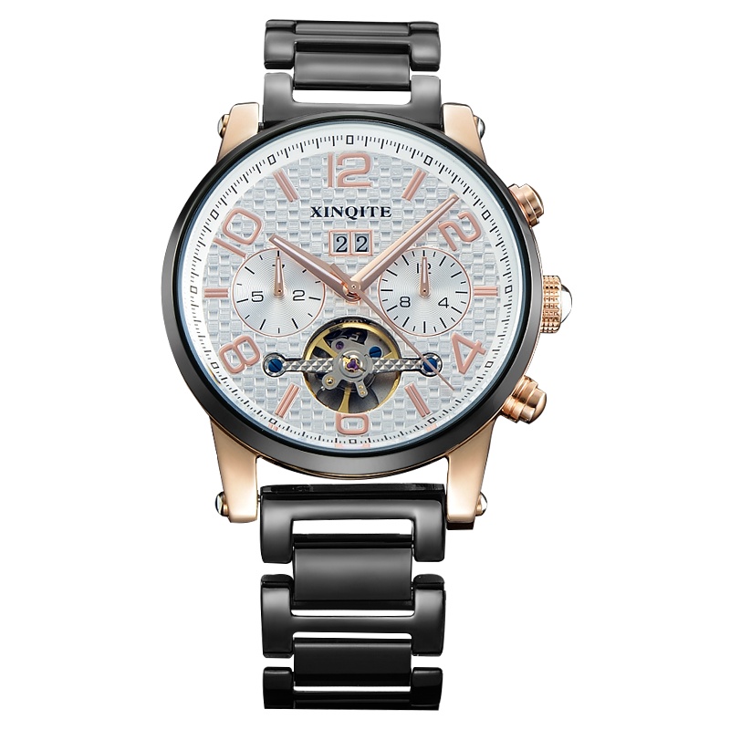 新奇特正品手表男士多功能军表运动自动机械表大表盘防水钢带皮带时尚简约商务新款男表X-06