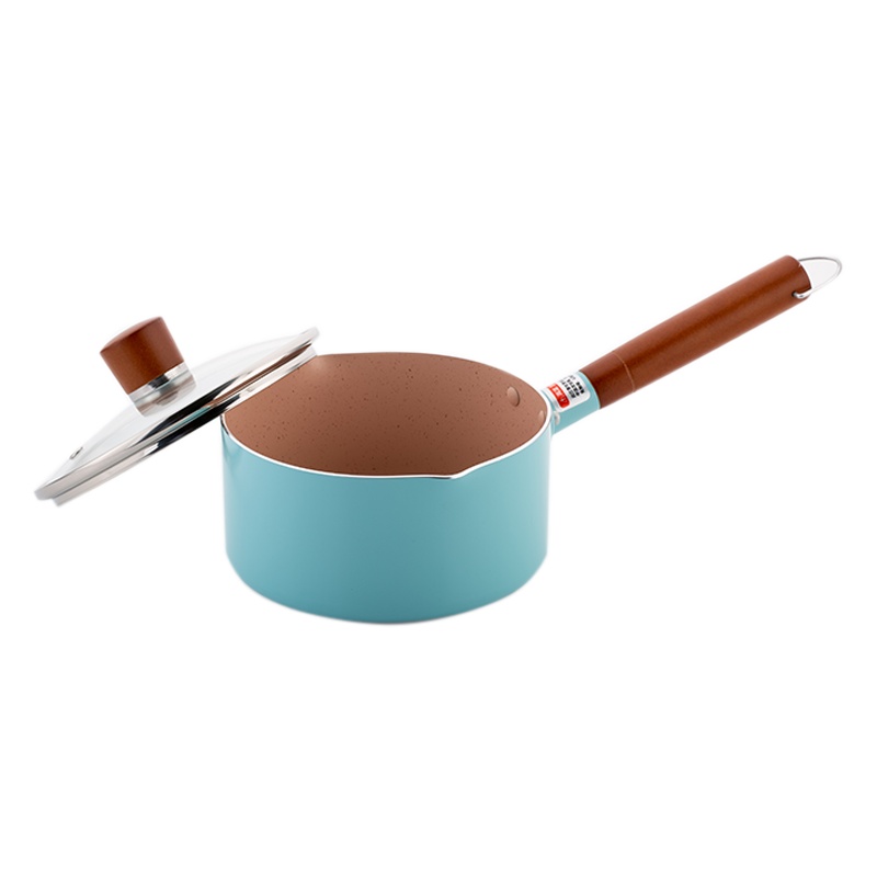 TOKYAMA品牌奶锅不粘锅复底小汤锅泡面锅婴儿宝宝辅食锅18cm小蒸锅煎炒锅燃气电磁炉牛奶锅(氧气蓝)