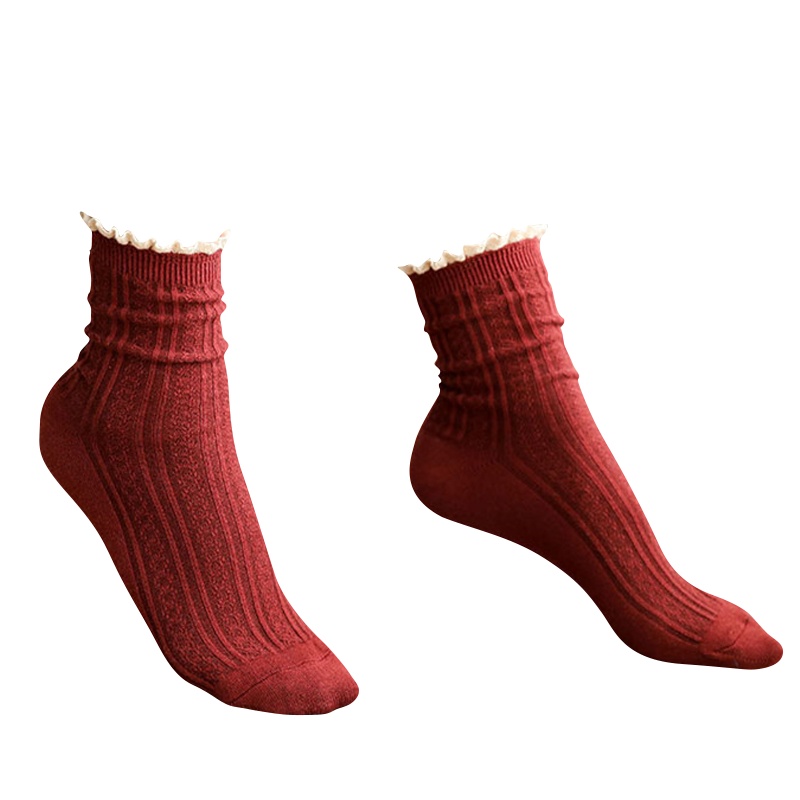 浪莎堆堆袜子女夏季薄款棉袜日系韩国花边蕾丝中筒袜5双