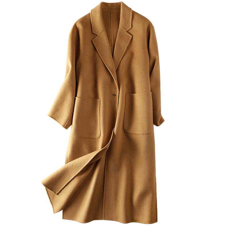 高梵(GOLDFARM)秋冬毛呢外套女韩版宽松过膝长款羊毛双面呢大衣外套