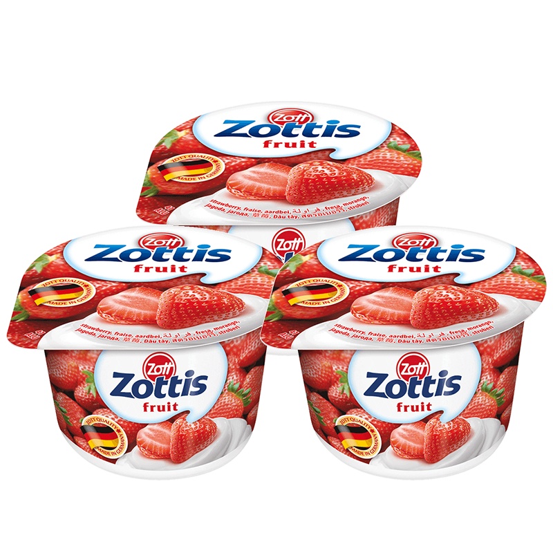 德国原装进口zott卓德 脱脂100g*10杯整箱草莓口味含乳饮品