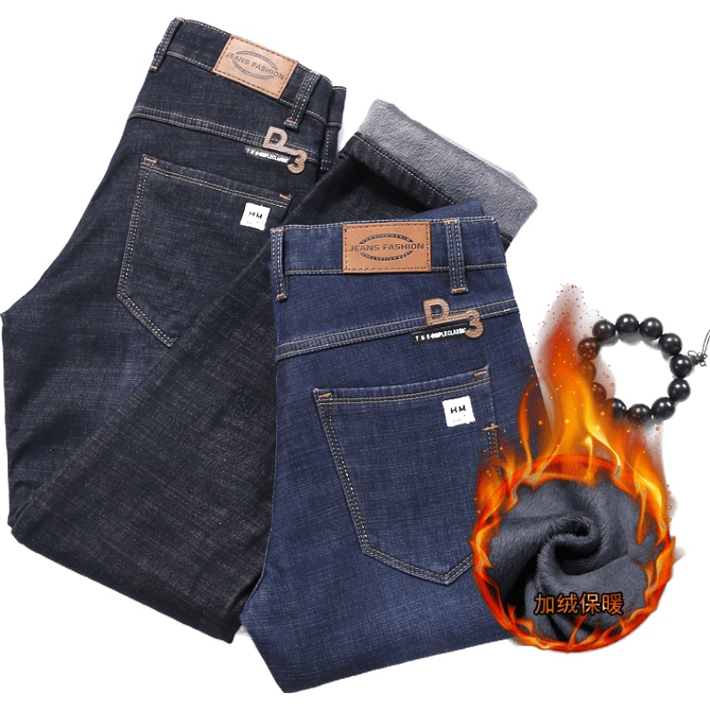 吉普战车(JIPUZHANCHE)男装冬季新款加厚牛仔裤 男士弹力直筒舒适时尚休闲裤男装商务男士牛仔裤厚款长裤子