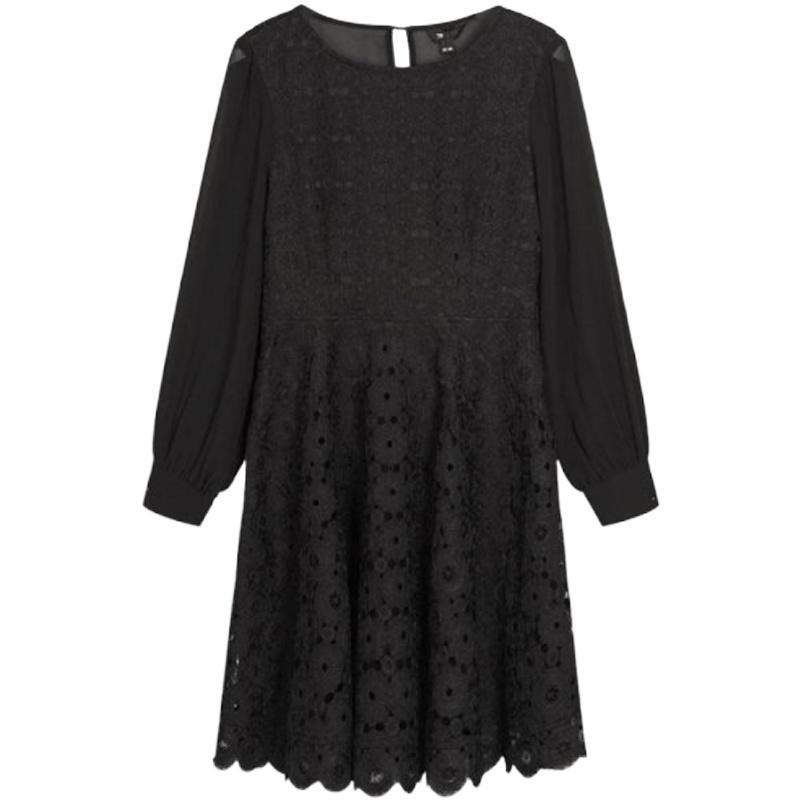 7M莫丽菲尔秋季女装蕾丝连衣裙小性感透视长袖洛丽塔裙子70009230