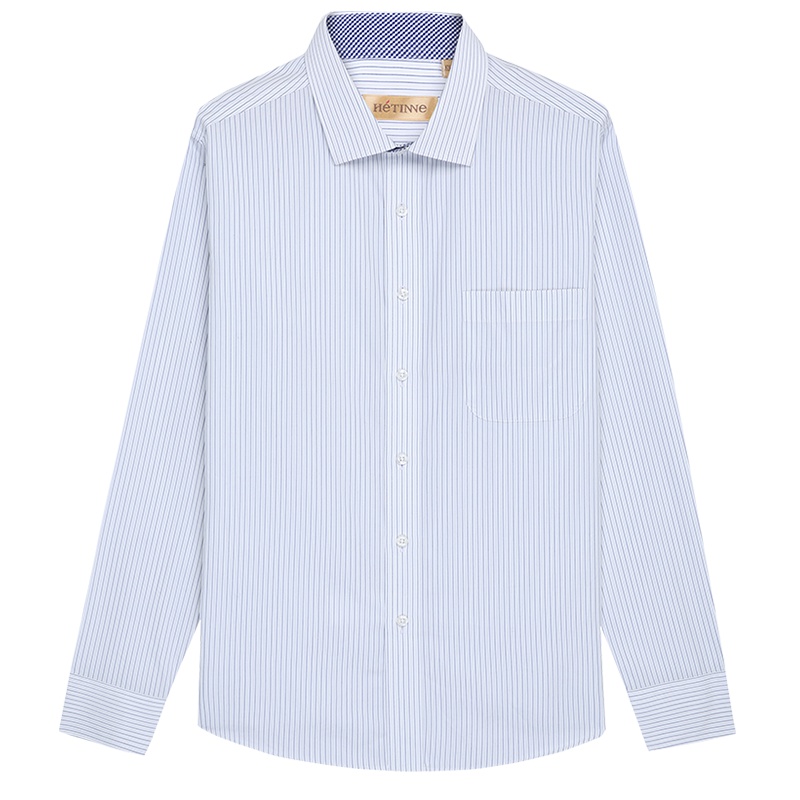 红豆旗下高端品牌轩帝尼(HETINNE)男装2019春夏新款轻奢商务男装DP免烫条纹正装长袖男式衬衫