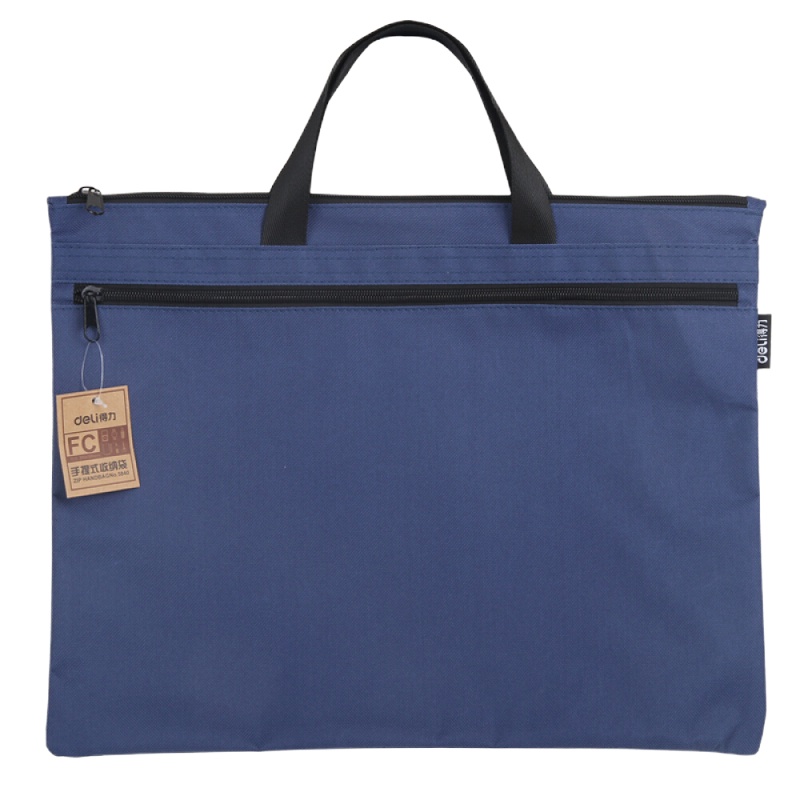 得力(deli)双层事务包拉链袋 手提商务会议包 文件资料收纳包 5840蓝色