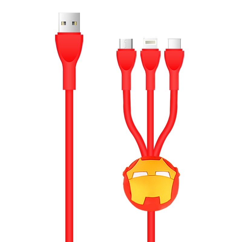 漫威造型三合一数据线MV-230钢铁侠苹果充电线iphone手机安卓Type-C卡通造型ipad平板电脑适用一拖三数据线