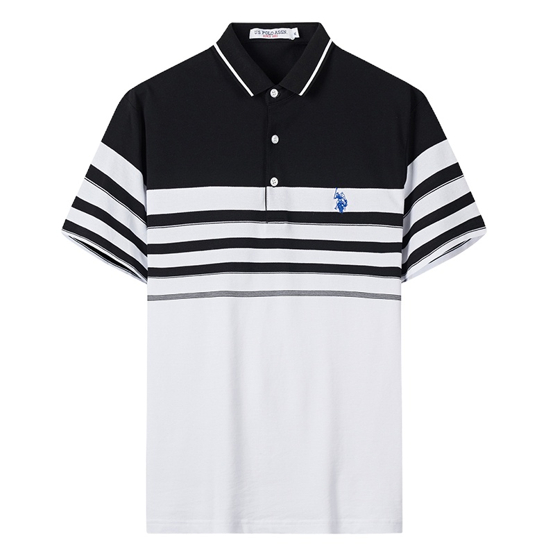 USPOLO ASSN（96%棉）夏季新款男士polo衫经典刺绣翻领运动休闲百搭条纹宽松短袖潮上衣