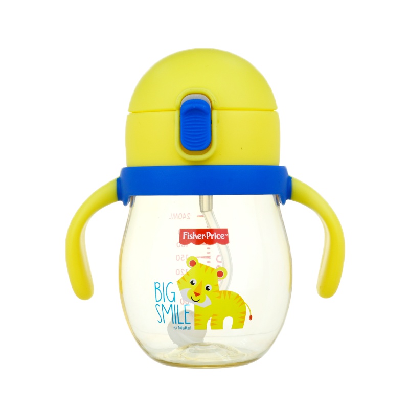 Fisher Price费雪 PPSU婴儿防漏防呛6-18个月宝宝儿童学饮杯配背带 240ml FP-8084C 黄色