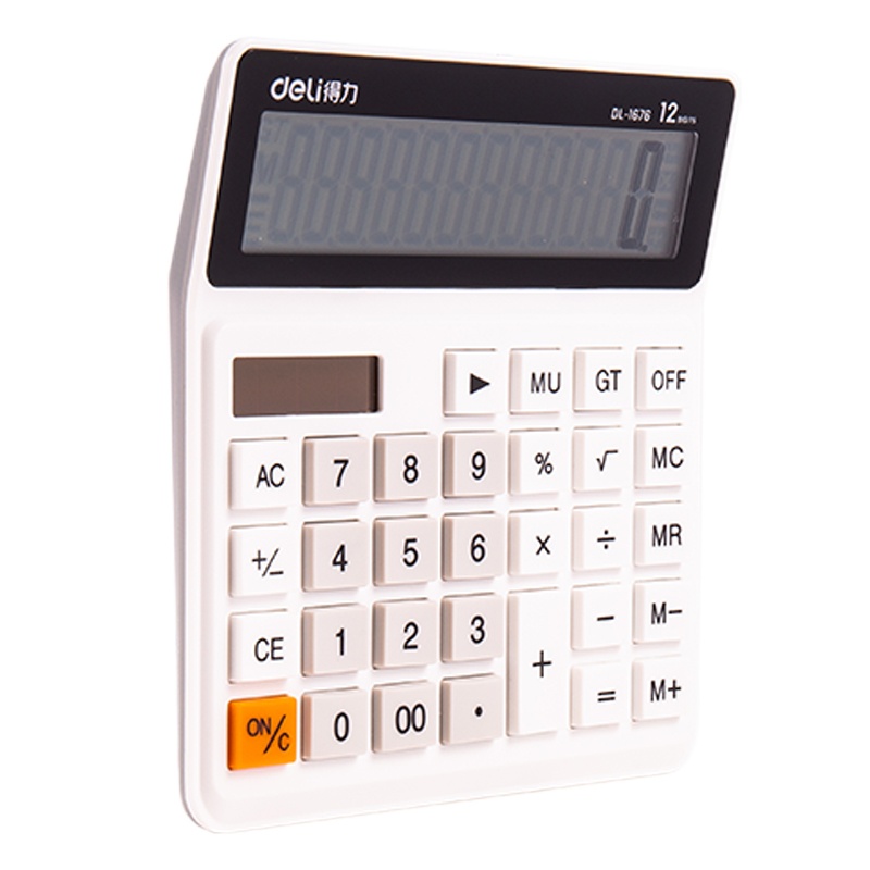 得力(deli) 双电源太阳能办公计算器财务会计专用计算机高颜值简约风格 1676白色