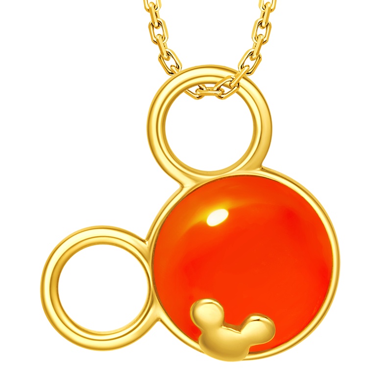 周大福 迪士尼经典系列三大圆米奇头18K金镶红玛瑙吊坠V115950