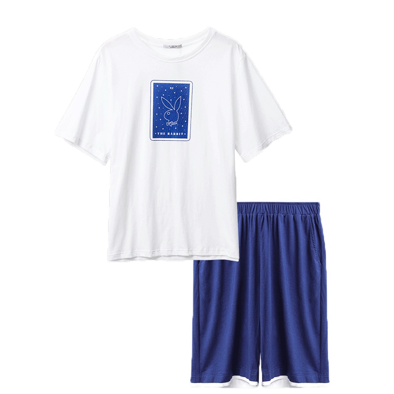 花花公子情侣睡衣纯棉男士短袖睡衣睡裤家居服套装男