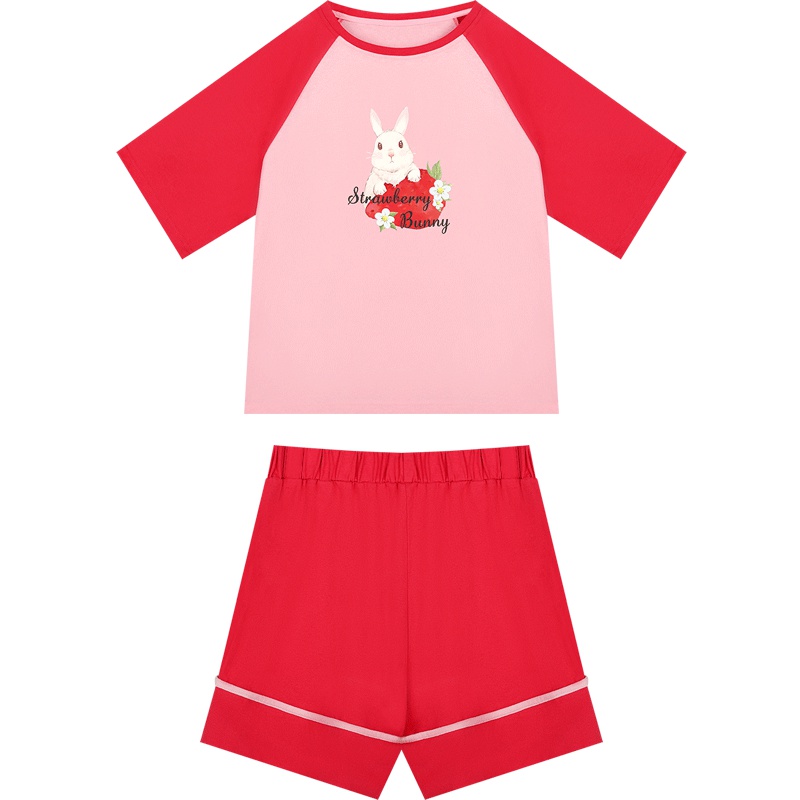 少女卡通兔子短袖+短裤宽松两件套家居服女纯棉睡衣套装2019新款