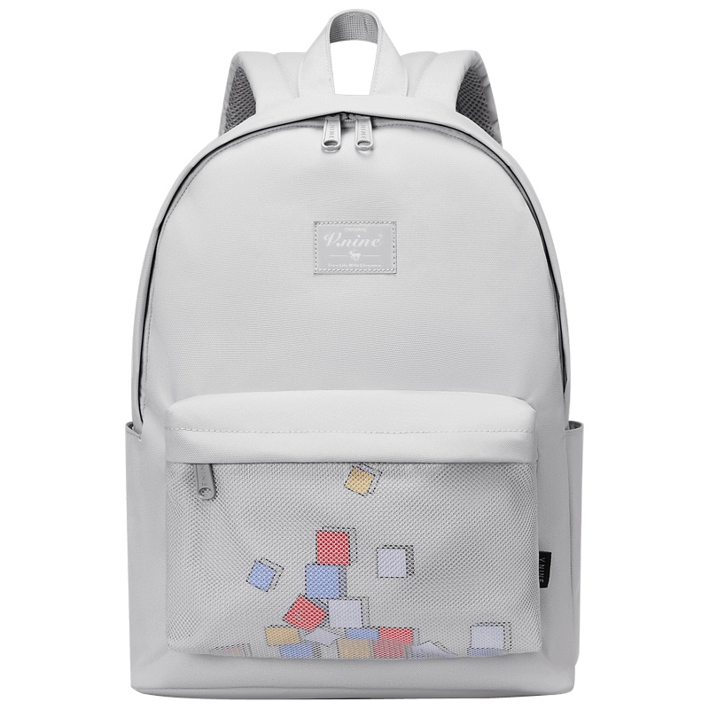 第九城（V.NINE） 背包女创意方块图案14英寸电脑包防泼水大中学生休闲双肩书包男