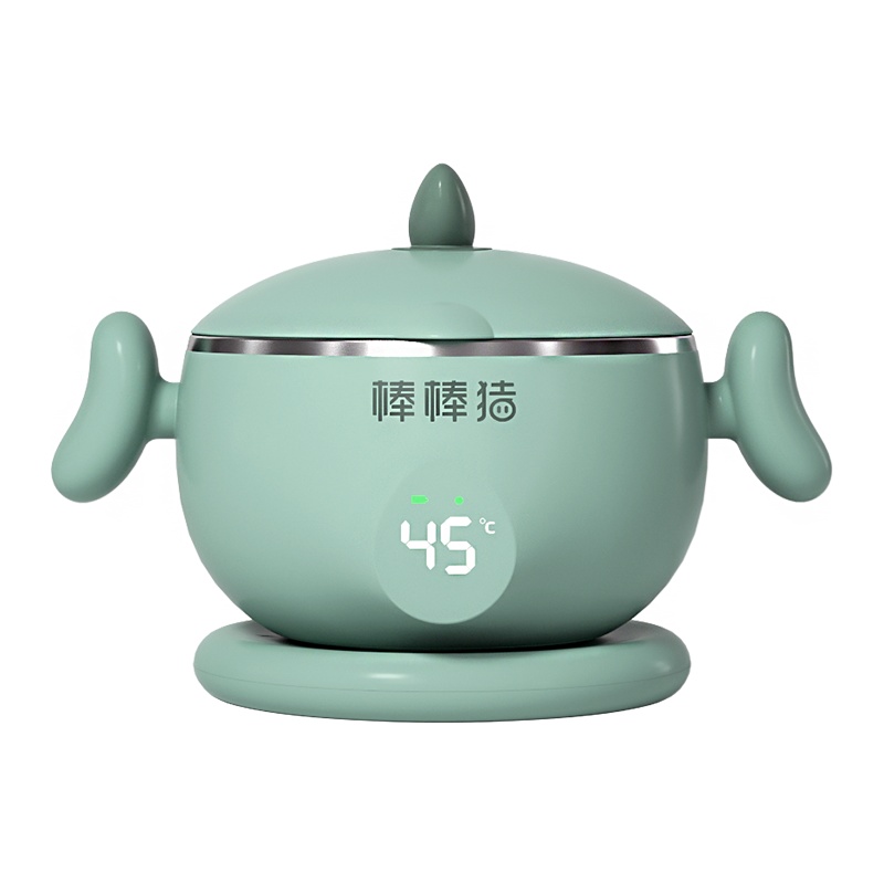 棒棒猪宝宝智能恒温碗婴儿儿童餐具辅食工具保温专用碗防摔防烫 豆豆绿+充电头组合装