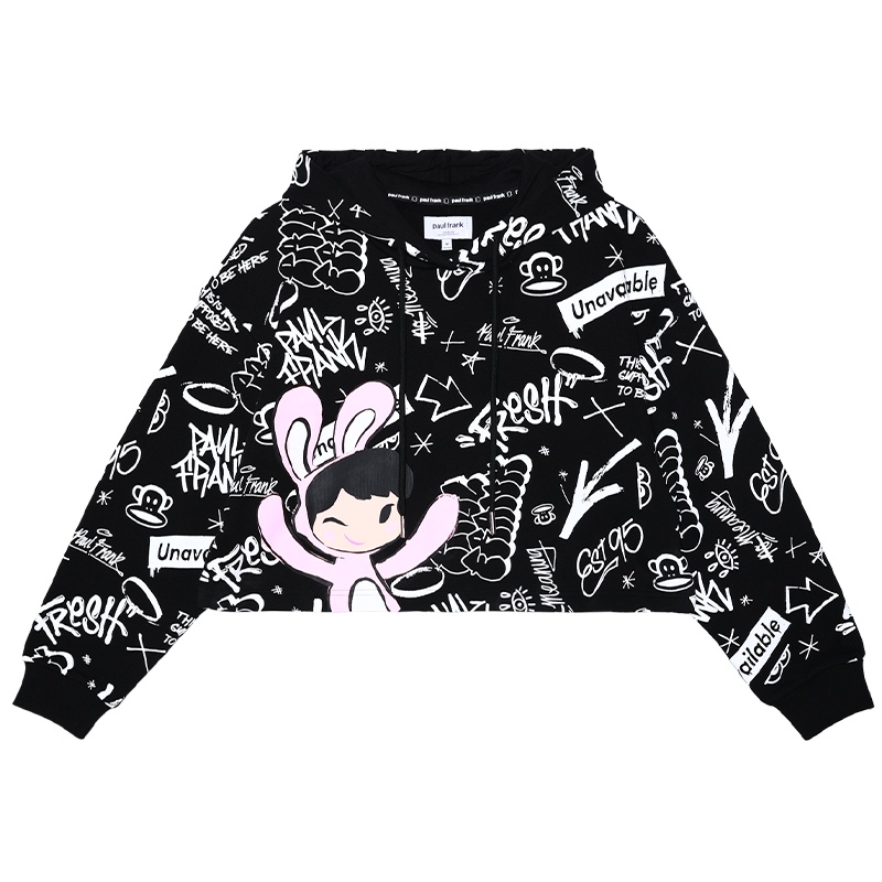 大嘴猴 春季新款套头卫衣韩版涂鸦休闲短款上衣女