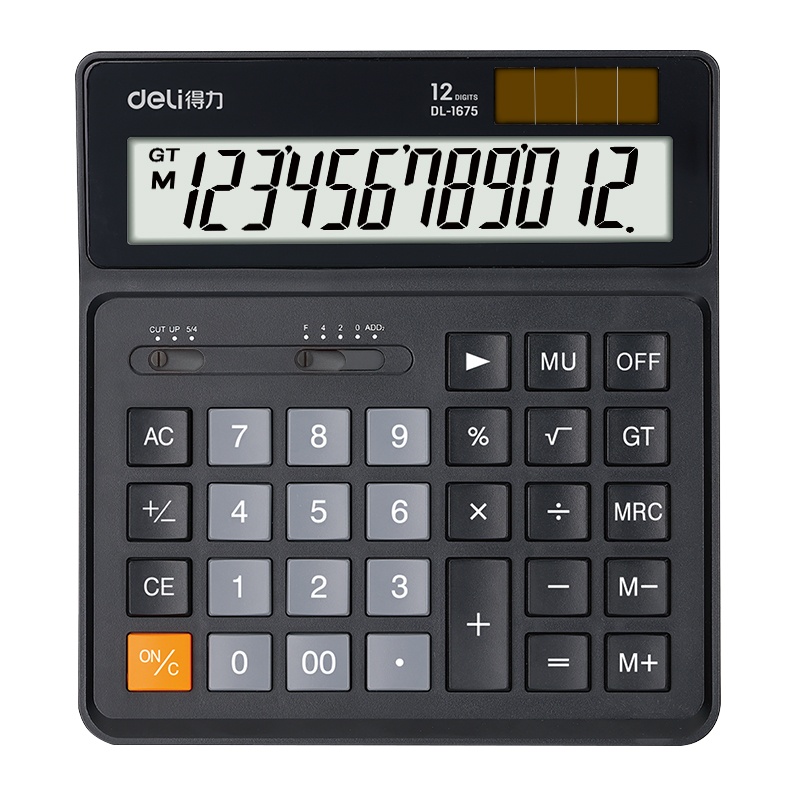 得力(deli)1675桌面型计算器 办公财务计算机 12位数大型计算器 太阳能双重电源计算器 办公用品 黑色