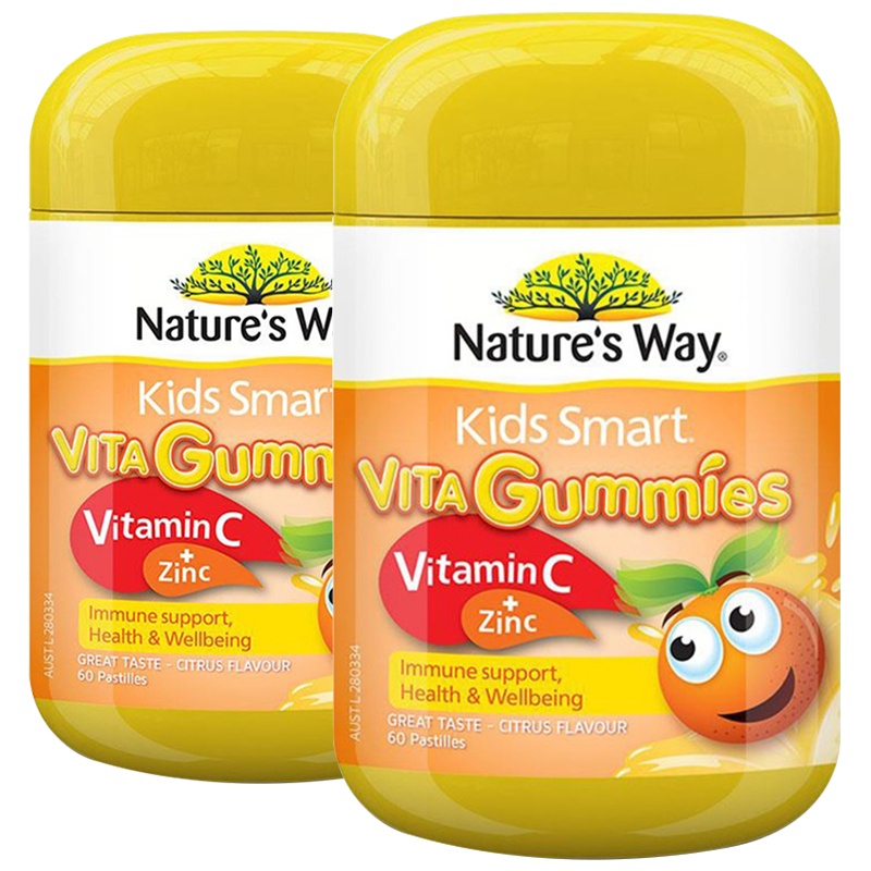 2件装|Nature's Way佳思敏儿童软糖酸甜味补锌补维生素C 60粒/瓶装*2件装 澳洲进口
