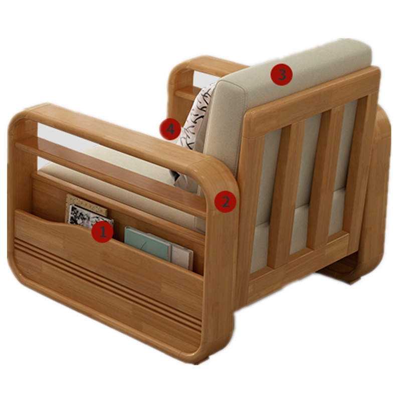 北欧全实木沙发组合贵妃转角沙发橡胶木储物沙发现代简约客厅小户型木质整装客厅家具 4人位+贵妃+茶几+单人位