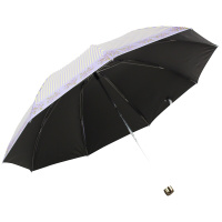 天堂伞 UPF50+加大加固黑胶丝印条纹花三折刚杆钢骨晴雨伞太阳伞 L30056ELCJ