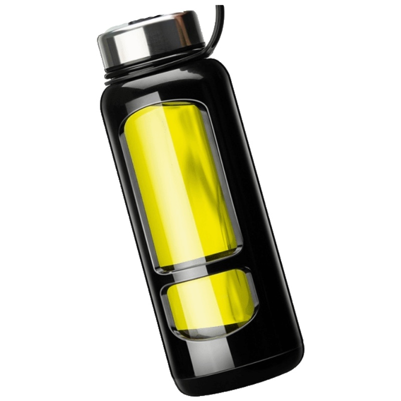 家柏饰(CORATED)玻璃杯便携双层水杯透明圆形带盖男女车载办公家用随手茶杯子 黑色350ml