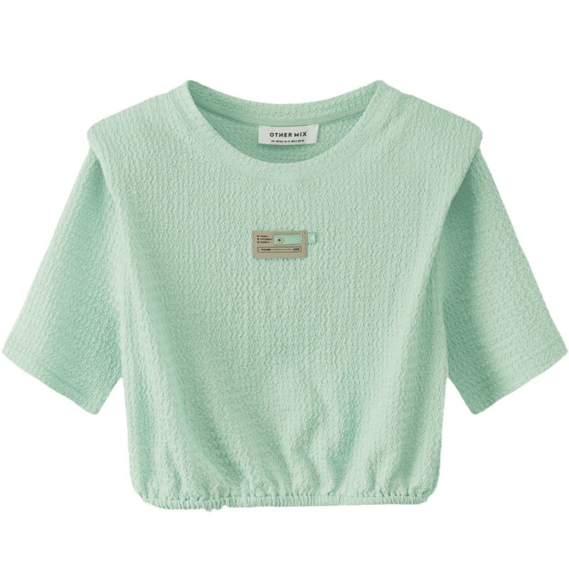 OtherMix褶皱贴布T恤2021年夏季新款韩版短袖宽松小个子女上衣