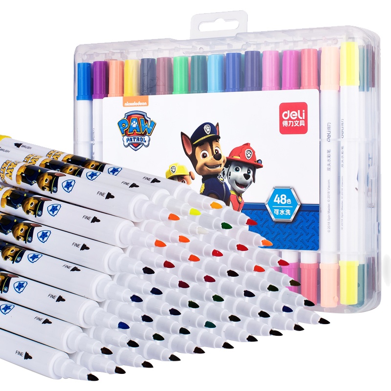 得力汪汪队立大功双头水彩笔套装细头儿童幼儿园学生用彩笔软头水彩画笔48色可水洗安全无毒绘画70719LAN