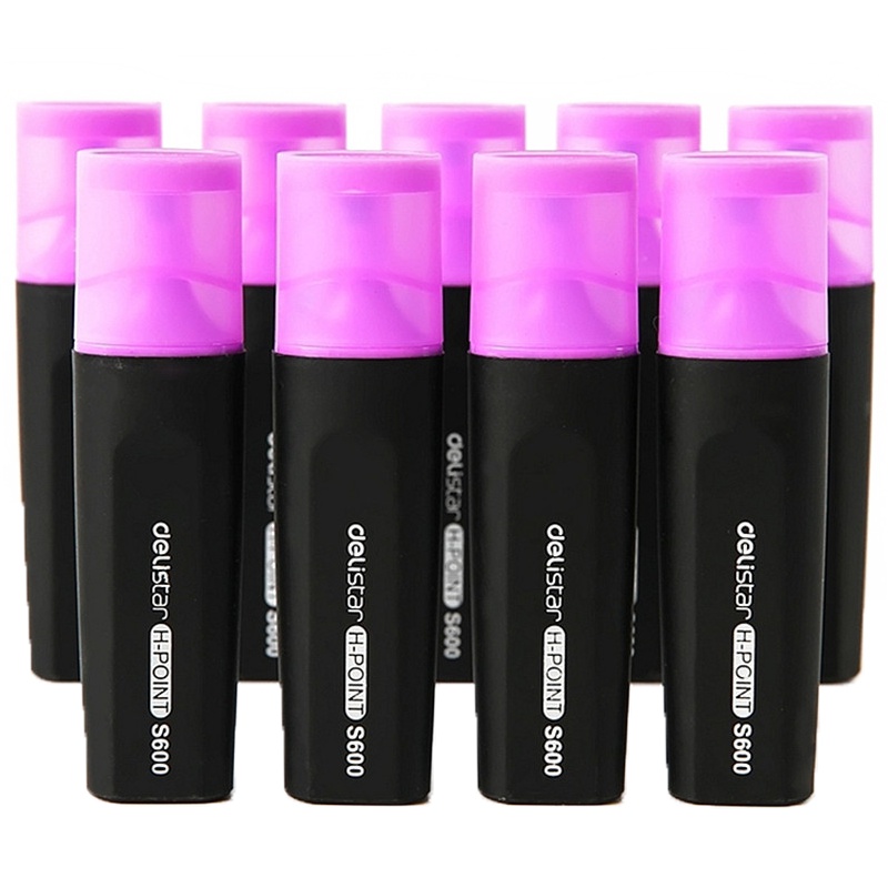 得力S600荧光笔彩色醒目标记笔重点知识标注紫蓝绿淡色记号笔鲜艳（10支/盒）