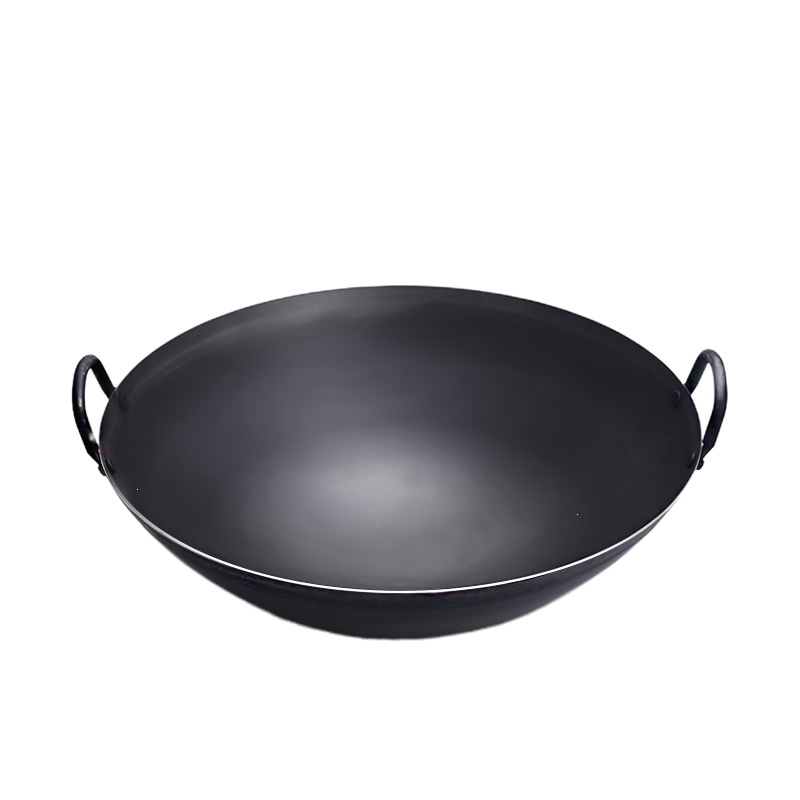 传统炒锅双耳大铁锅爆炒锅无涂层不粘锅圆底酒店厨师用炒菜锅-45c 45cm