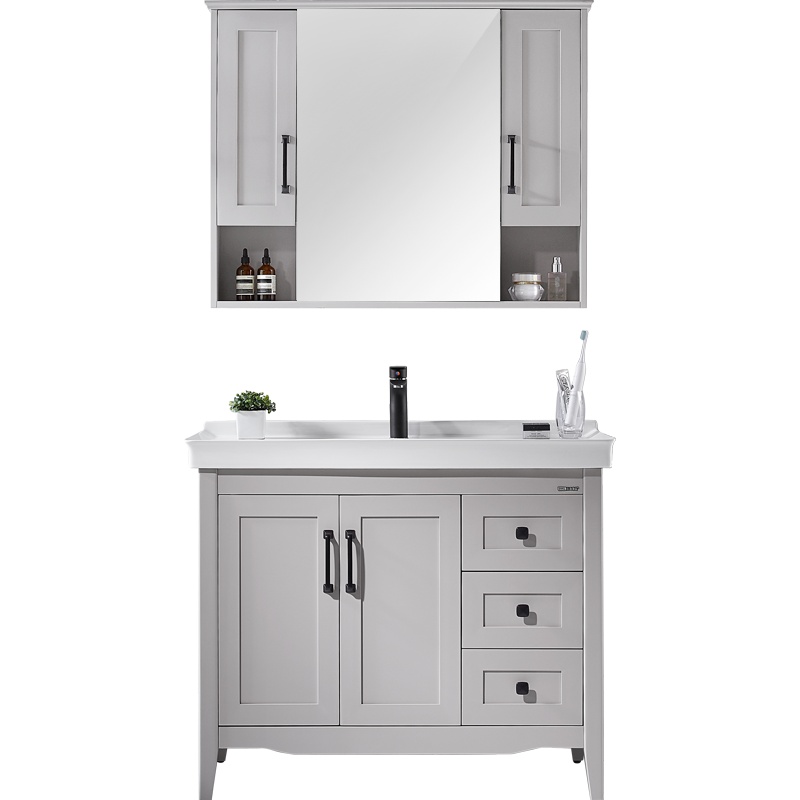 心海伽蓝(SHKL)简美靠墙式浴室柜组合卫生间洗漱台落地式洗脸盆洗手台盆柜 1米银灰色 落地柜