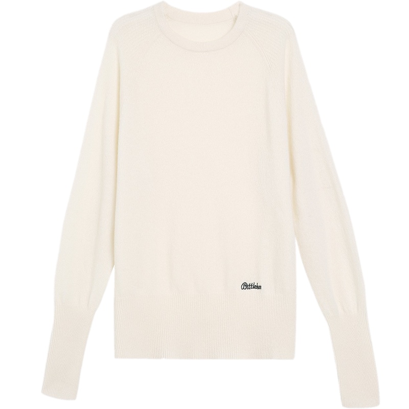 金菊秋冬新款圆领毛衣纯色插肩袖100羊毛衫女