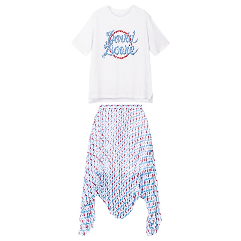 拉夏贝尔新款女装夏装气质套装两件套俏皮时尚印花雪纺半身裙