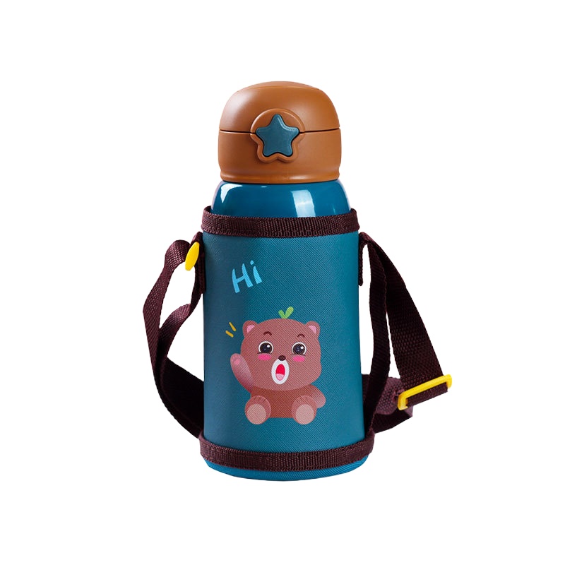 博思源男女孩儿童保温杯带吸管学生三杯盖两用便携卡通水壶水杯-红色小老虎保温杯600ml