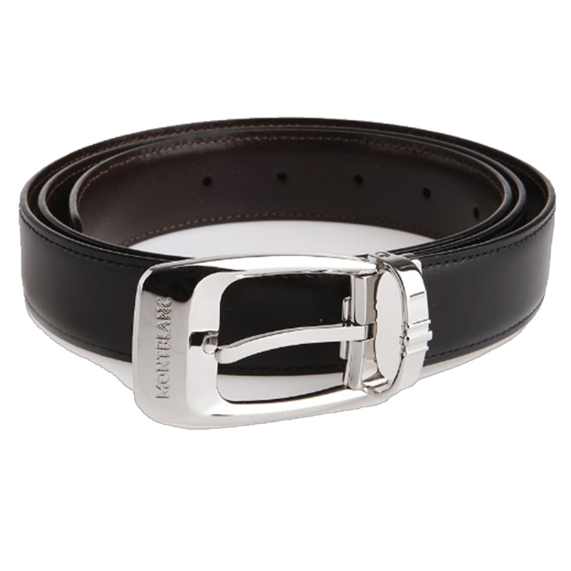 [直营]万宝龙(Montblanc) 男士黑色/棕色双面镀钯金光面针扣牛皮皮带腰带